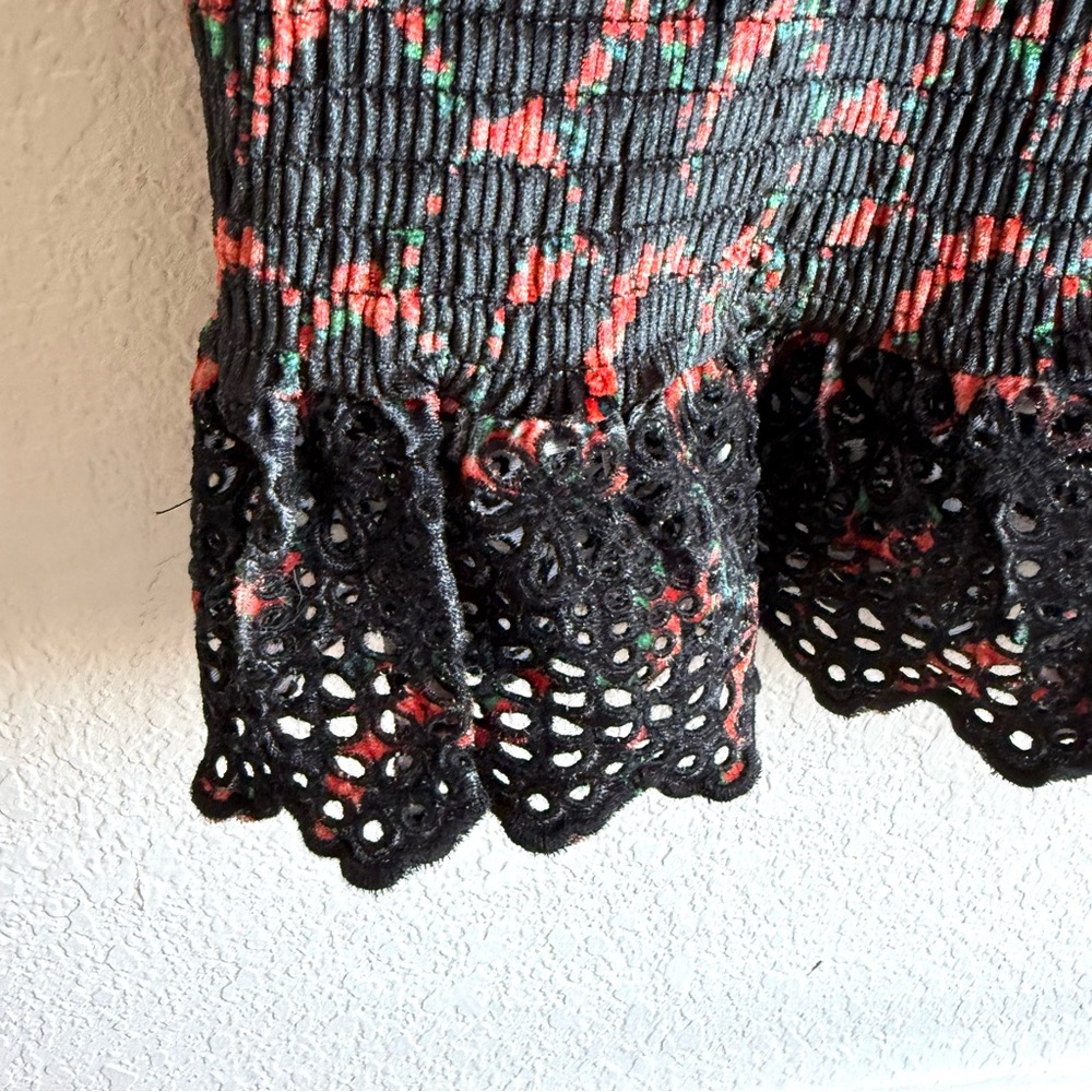 NWT Free People Womens Dress Black Red McKenna Smocked Floral Midi Size Large - Picture 10 of 11